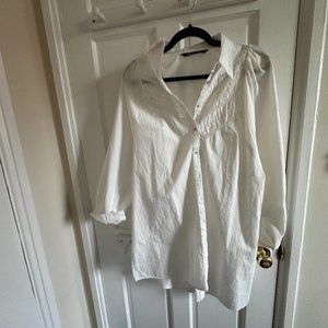 Zara White Button Down Shirt Tunic Dress